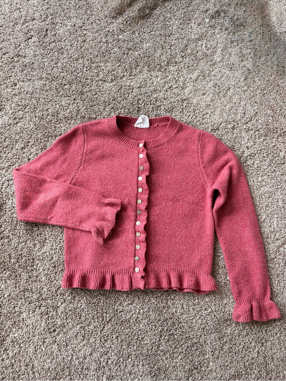 Ruffled Trim Pink Button-Front Cardigan Sweater